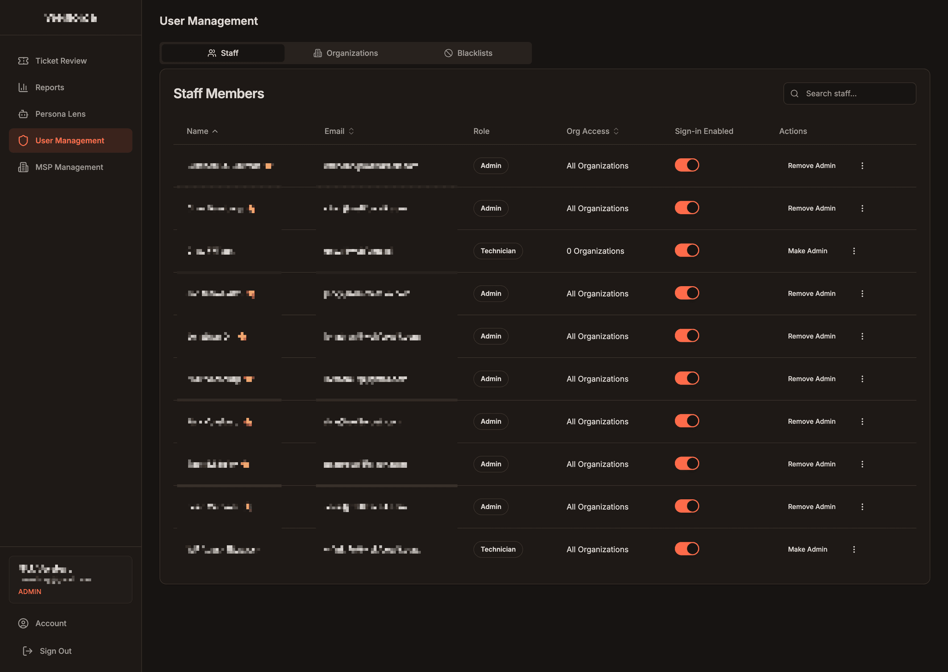 SupportForge ticket detail view with AI analysis, user context, and resolution suggestions